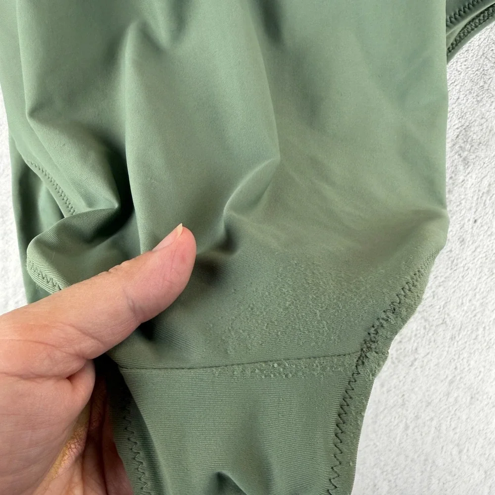 Aerie Olive Green Wrap Front One Piece Swimsuit XL Long Ribbed Full Coverage